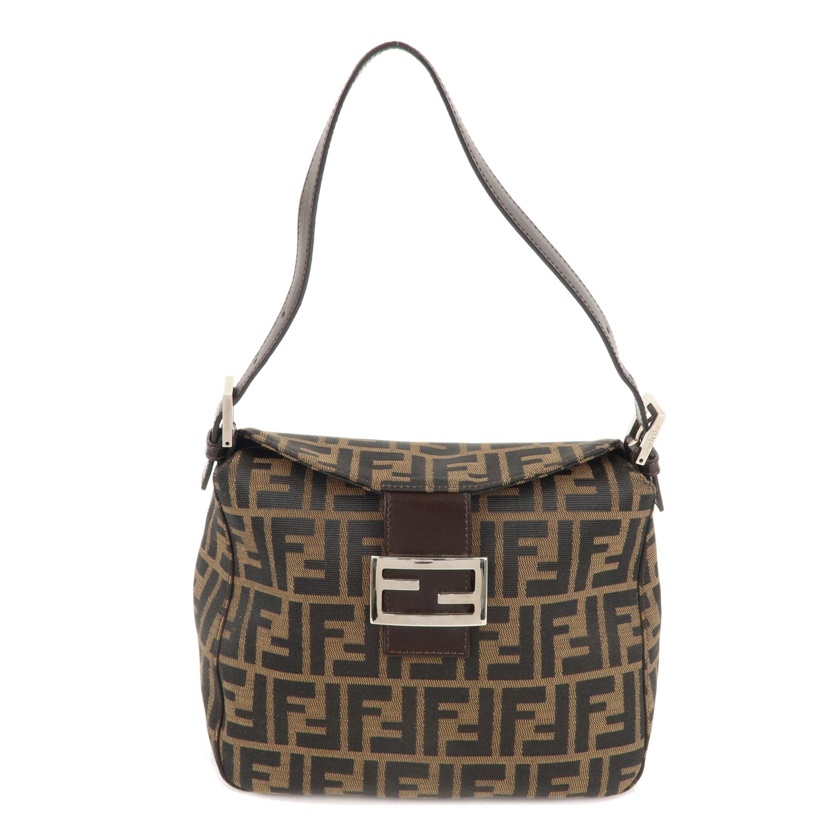 FENDI Zucca Canvas Leather Shoulder Bag Brown 222826