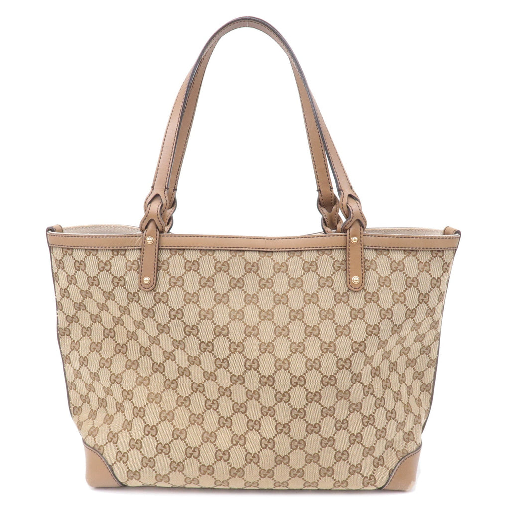 GUCCI GG Canvas Leather Tote Bag Beige Brown 247209