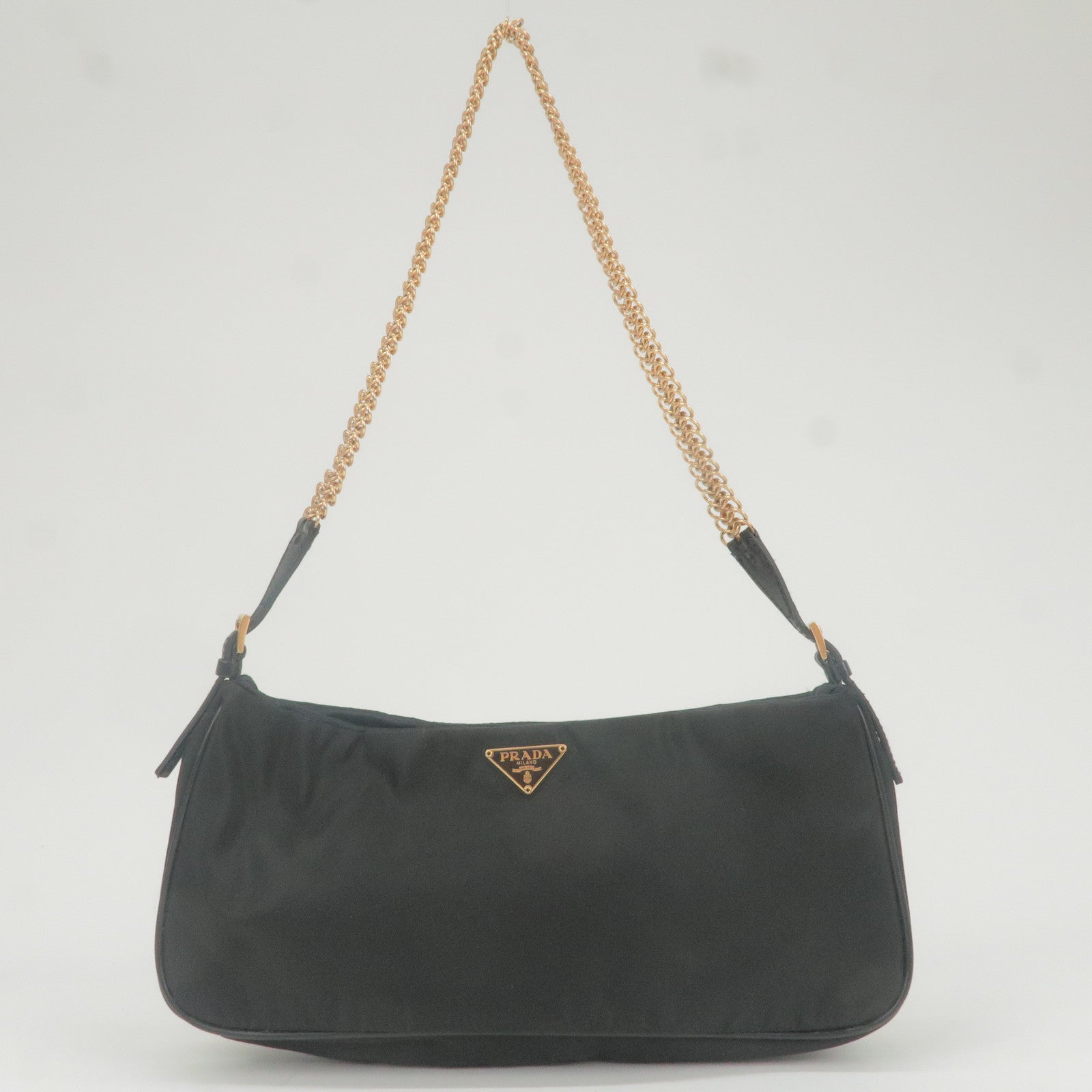Prada Nylon Chain Shoulder Bag Rose Gold NERO Black 1BB903