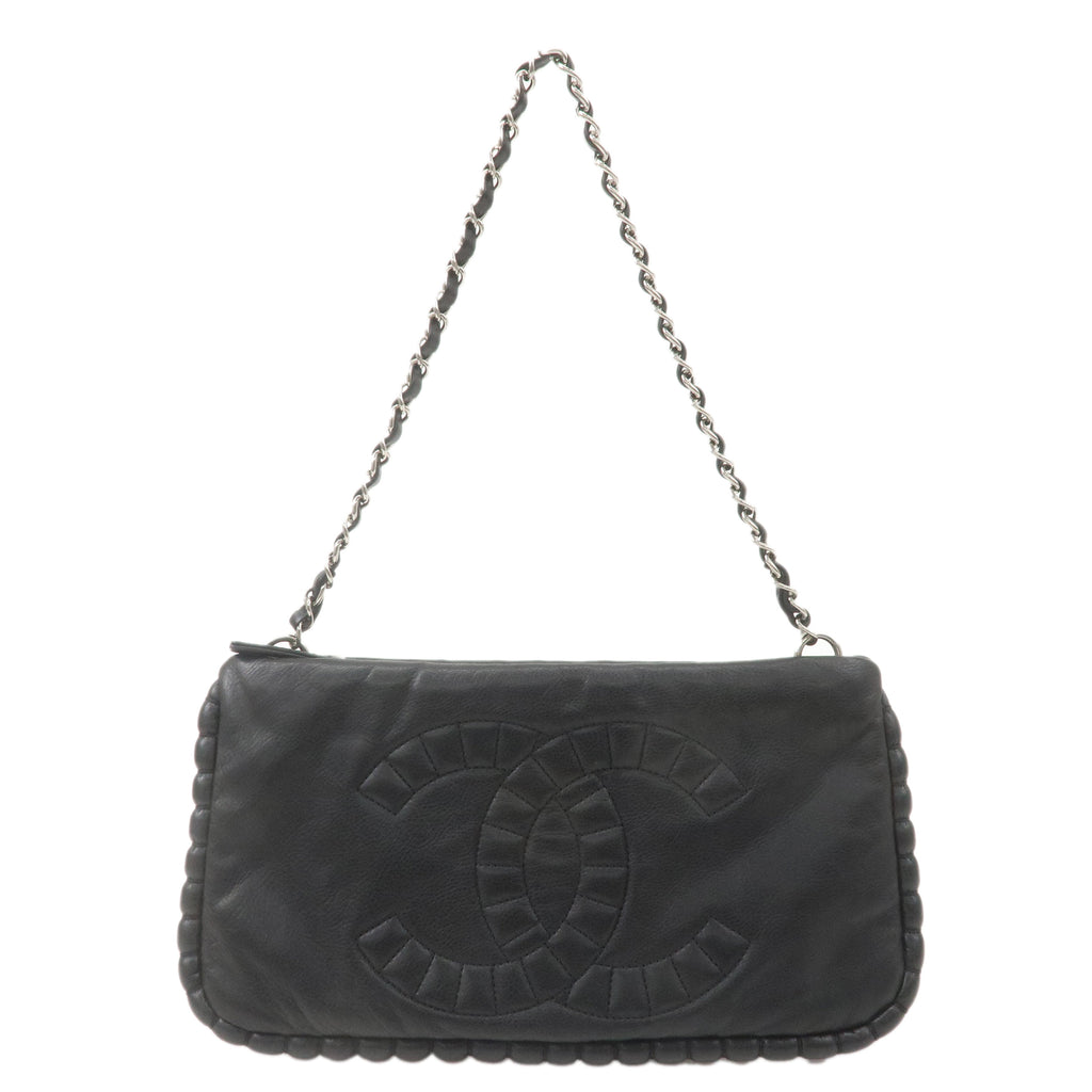 CHANEL Leather Chain Shoulder Bag Hand Bag Black Silver HDW