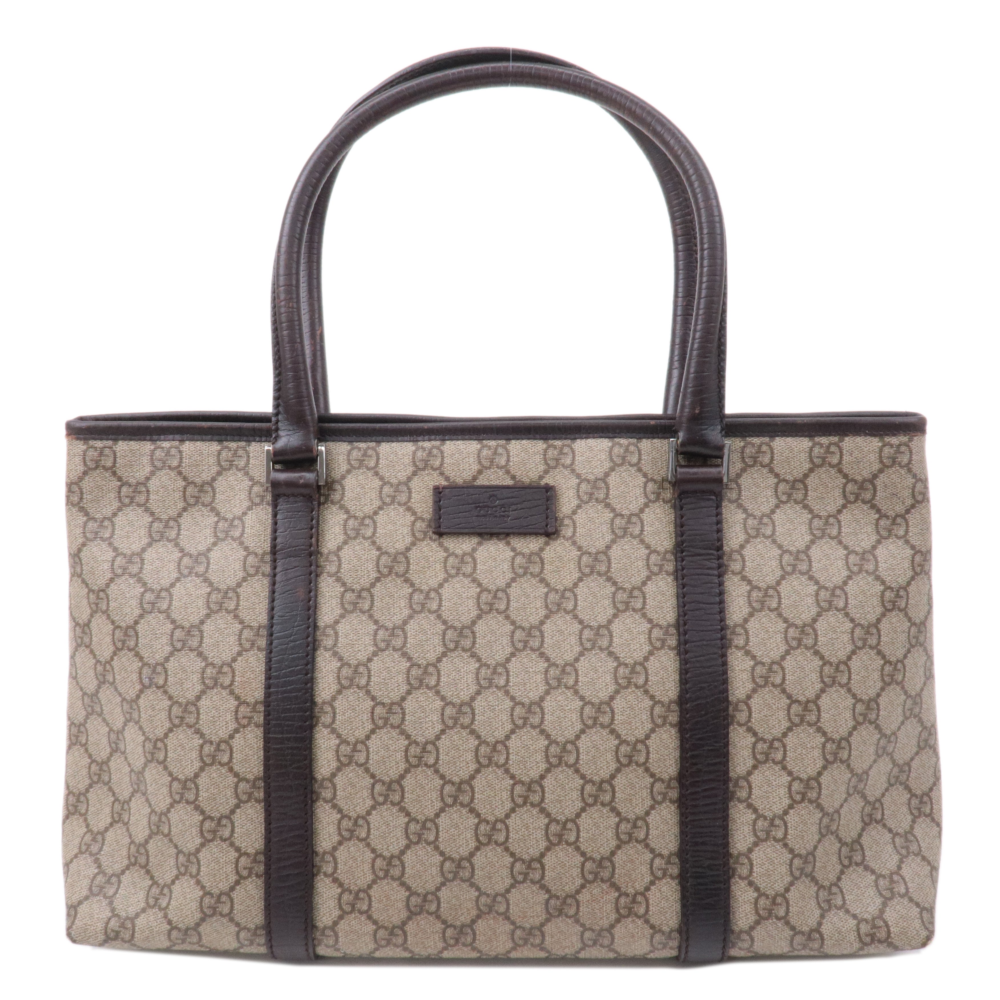 GUCCI GG Supreme Leather Tote Bag Beige Brown 114595