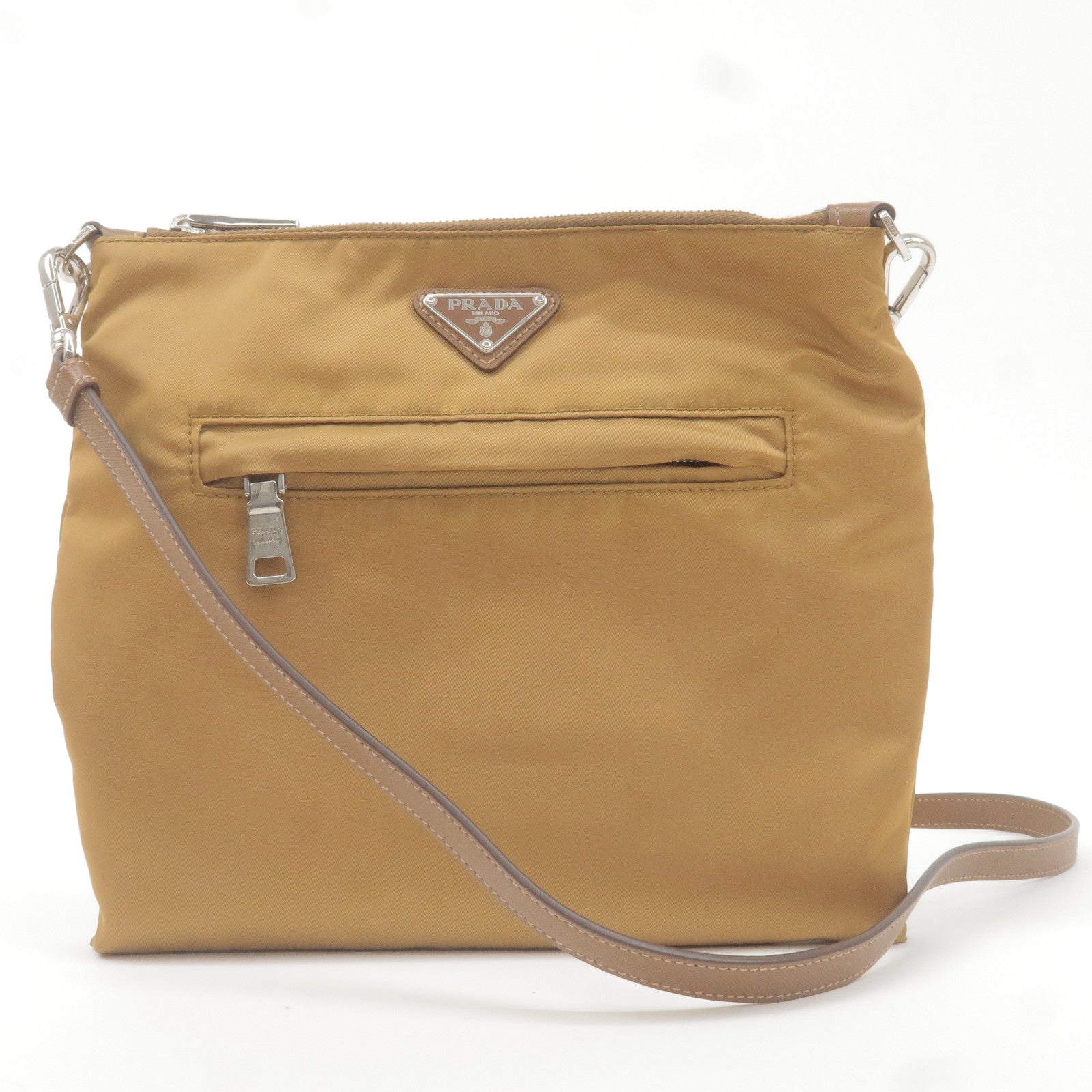 Prada Logo Nylon Leather Shoulder Bag Crossbody Bag Brown