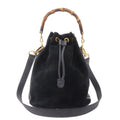 Gucci Bamboo Suede Leather Black 2WAY Bag 001.3754.1657