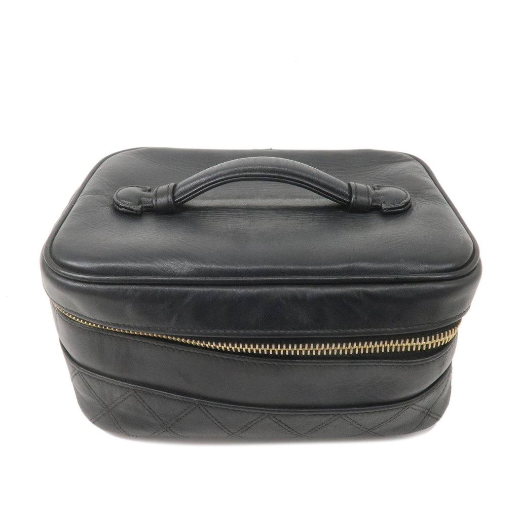 CHANEL Bicolore Lamb Skin Vanity Bag Cosmetic Pouch Black A01618