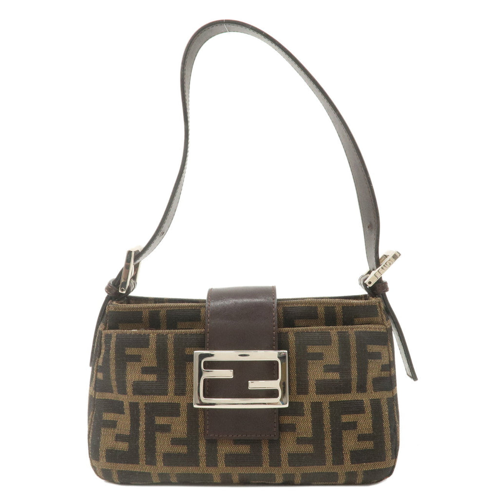 FENDI Zucca Canvas Leather Shoulder Bag Khaki Brown Black 26723