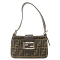 FENDI Zucca Canvas Leather Shoulder Bag Khaki Brown Black 26723