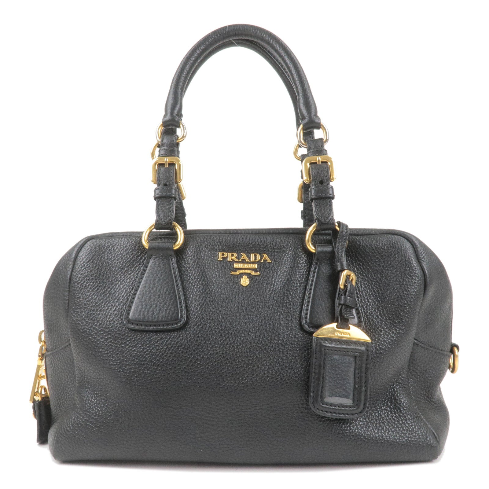 Prada Logo Leather Mini Boston Bag Shoulder Bag Black B3091M