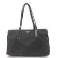 Prada Logo Nylon Leather Tote Bag Hand Bag Black