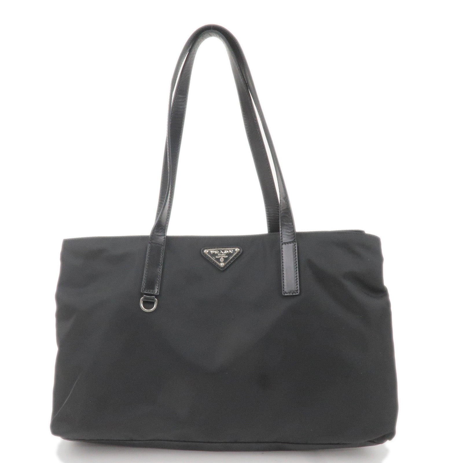 Prada Logo Nylon Leather Tote Bag Hand Bag Black