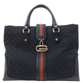 GUCCI Sherry GG Canvas Leather Tote Bag Black 130994