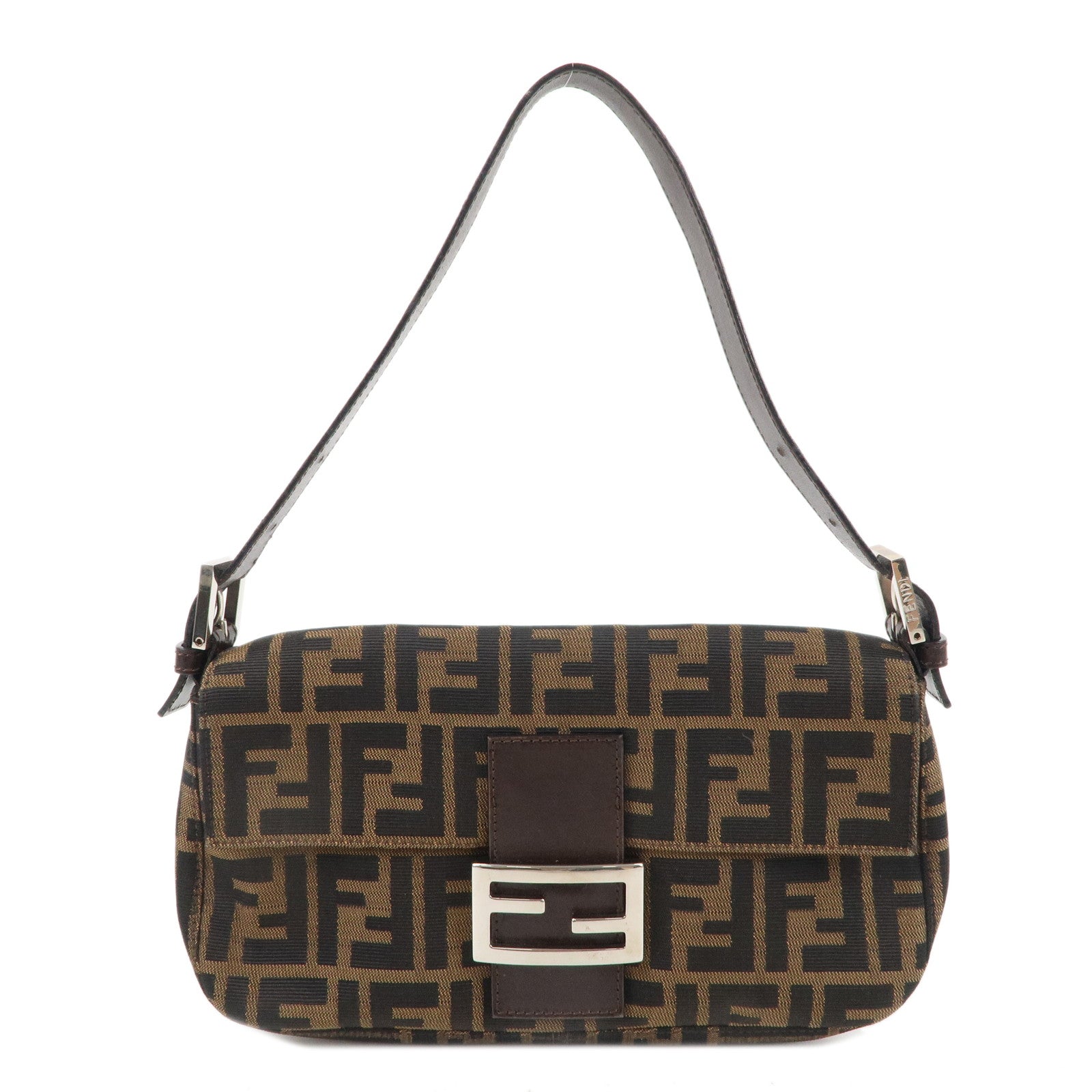 FENDI Zucca Mamma Baguette Canvas Leather Shoulder Bag 26424