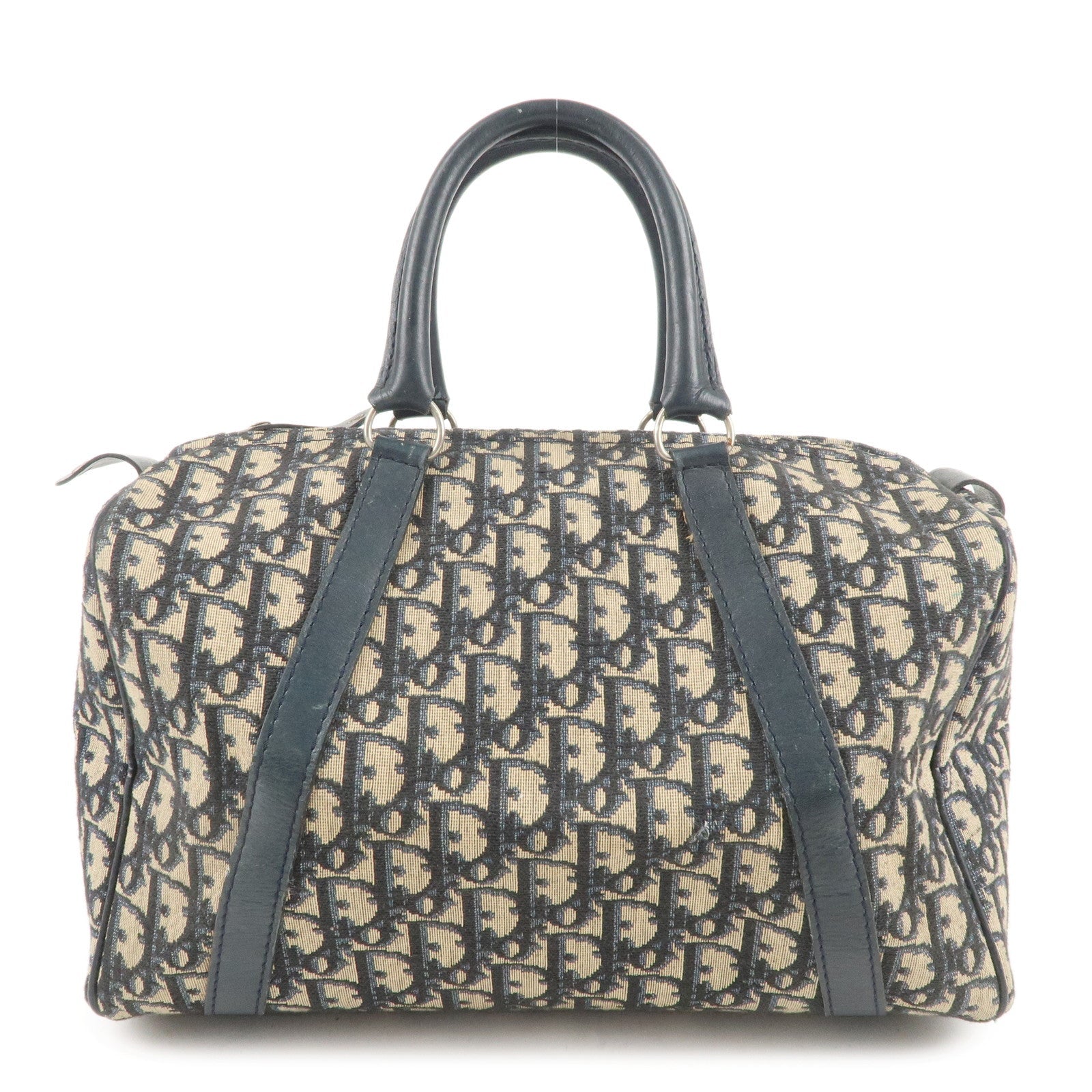 Christian Dior Trotter Canvas Leather Boston Bag Navy