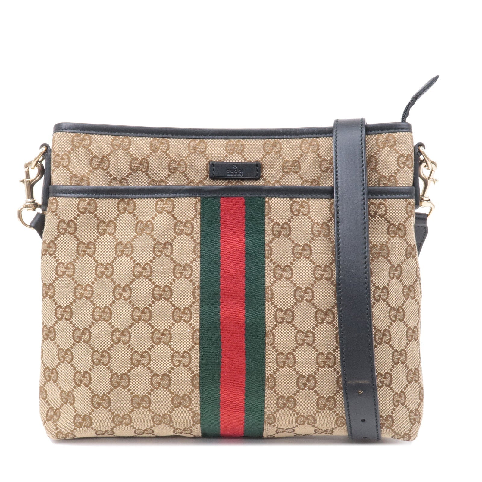 GUCCI Sherry GG Canvas Leather Shoulder Bag Beige Black 388926