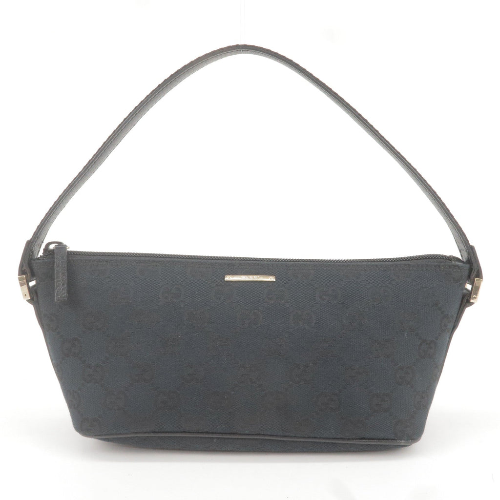 GUCCI GG Canvas Leather Boat Bag Hand Bag Black 141809