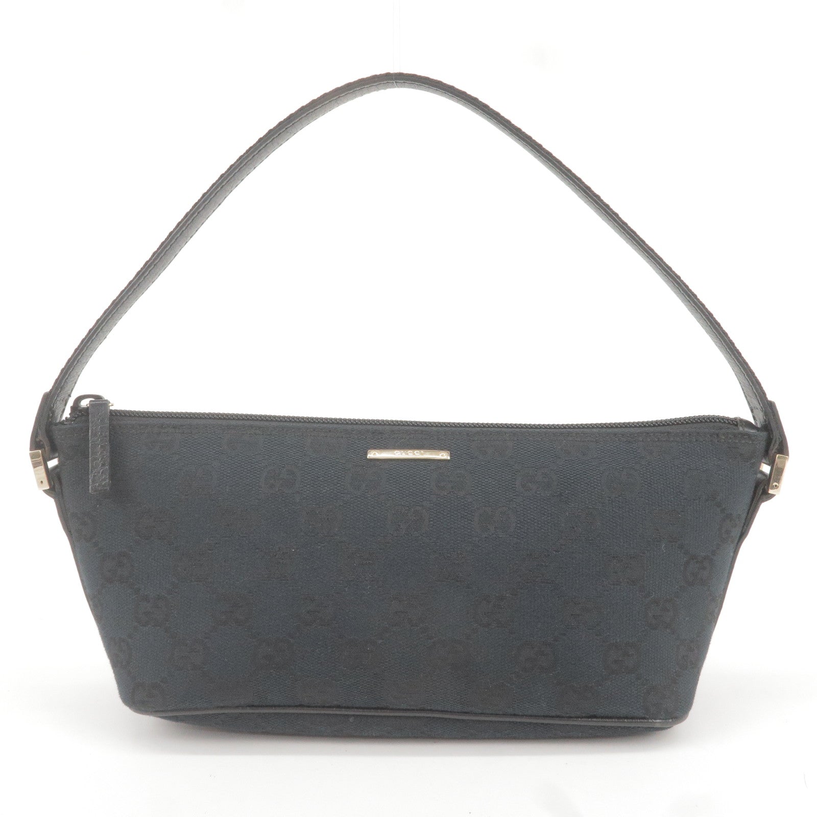 GUCCI GG Canvas Leather Boat Bag Hand Bag Black 141809