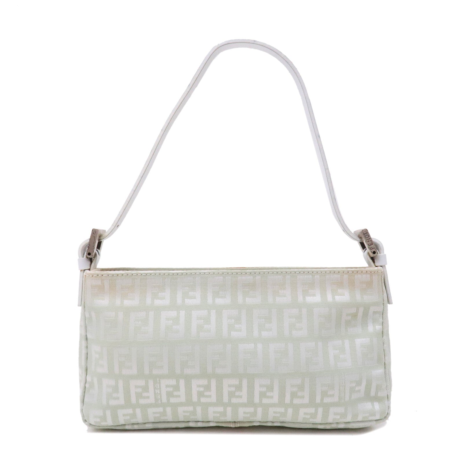 FENDI Zucchino Canvas Leather Hand Bag Mint Green White 8BR041
