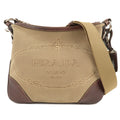 Prada Logo Jacquard Leather Shoulder Bag Beige Brown BT0533