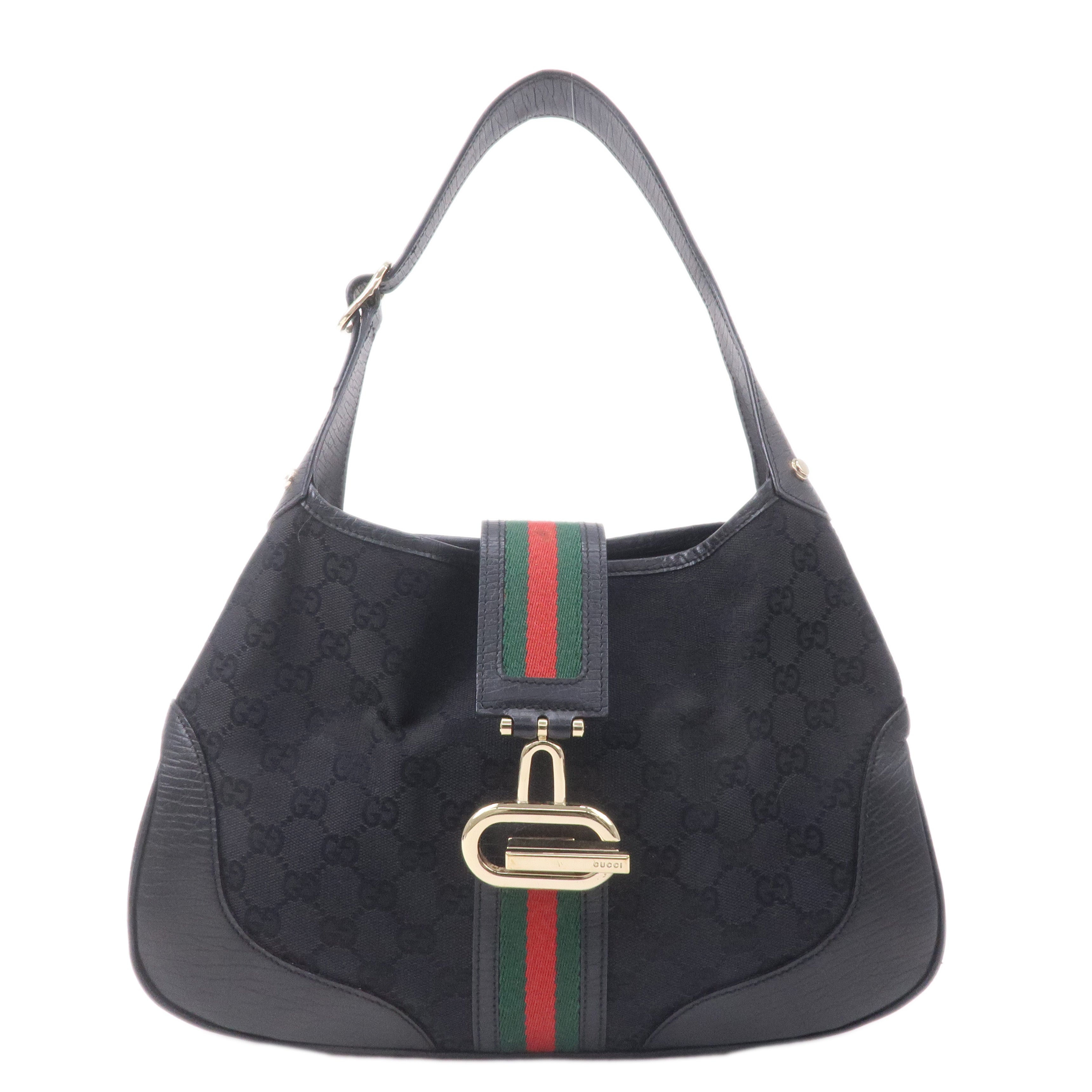 GUCCI Sherry GG Canvas Leather Shoulder Bag Black 130779