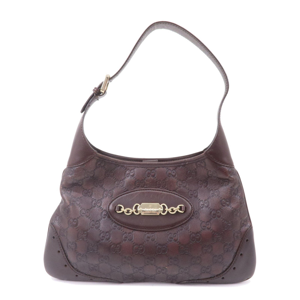 GUCCI Guccissima Leather Shoulder Bag Hand Bag Dark Brown 145778