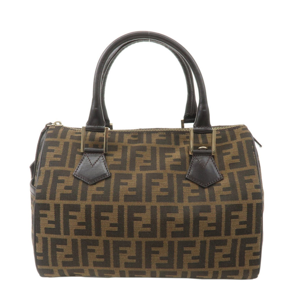 FENDI Zucca Canvas Leather Mini Boston Bag Black Brown 8BL104