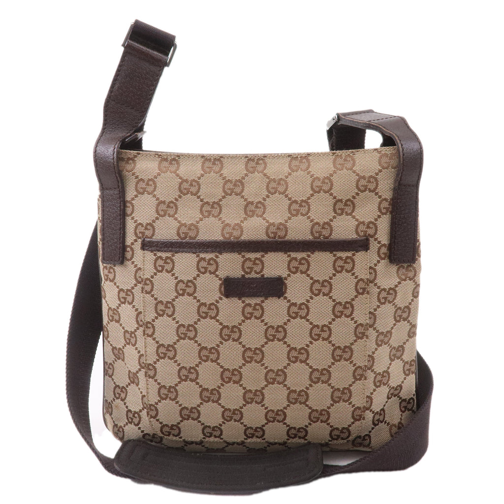 GUCCI GG Canvas Leather Shoulder Bag Beige Brown 122793