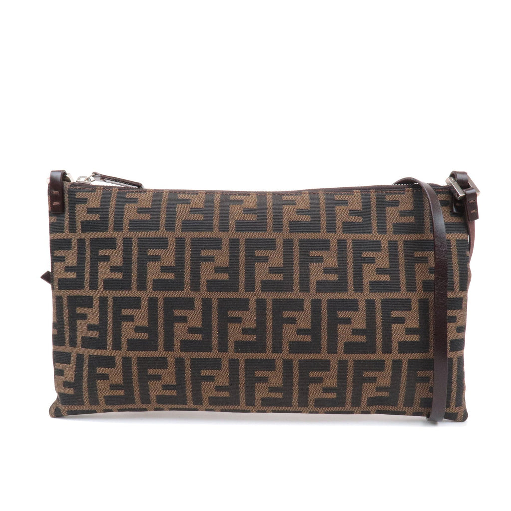 FENDI Zucca Canvas Leather Shoulder Bag Brown Black 16330