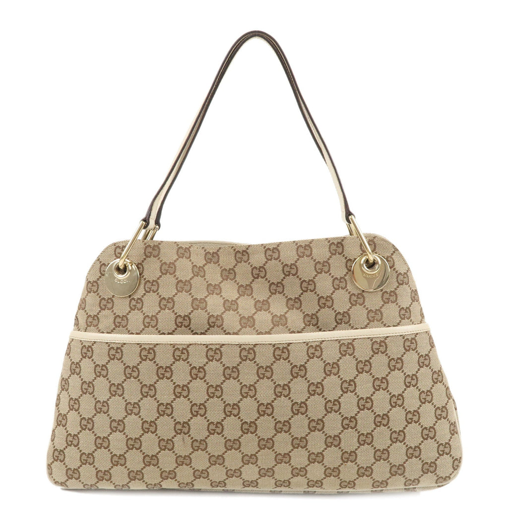 GUCCI GG Canvas Leather Tote Bag Shoulder Bag Beige Ivory 121023