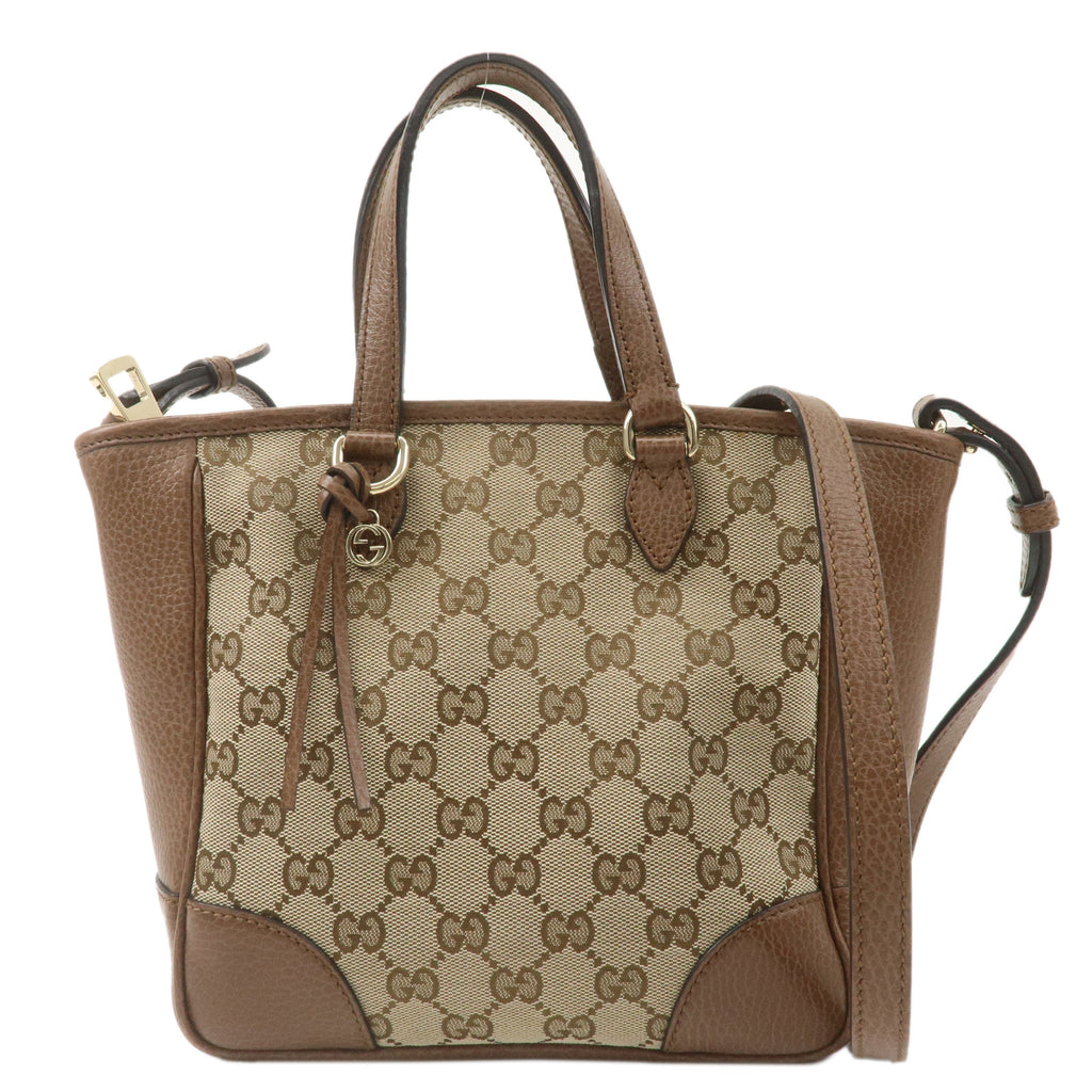 GUCCI GG Canvas Leather 2WAY Bag Hand Bag Beige Brown 449241