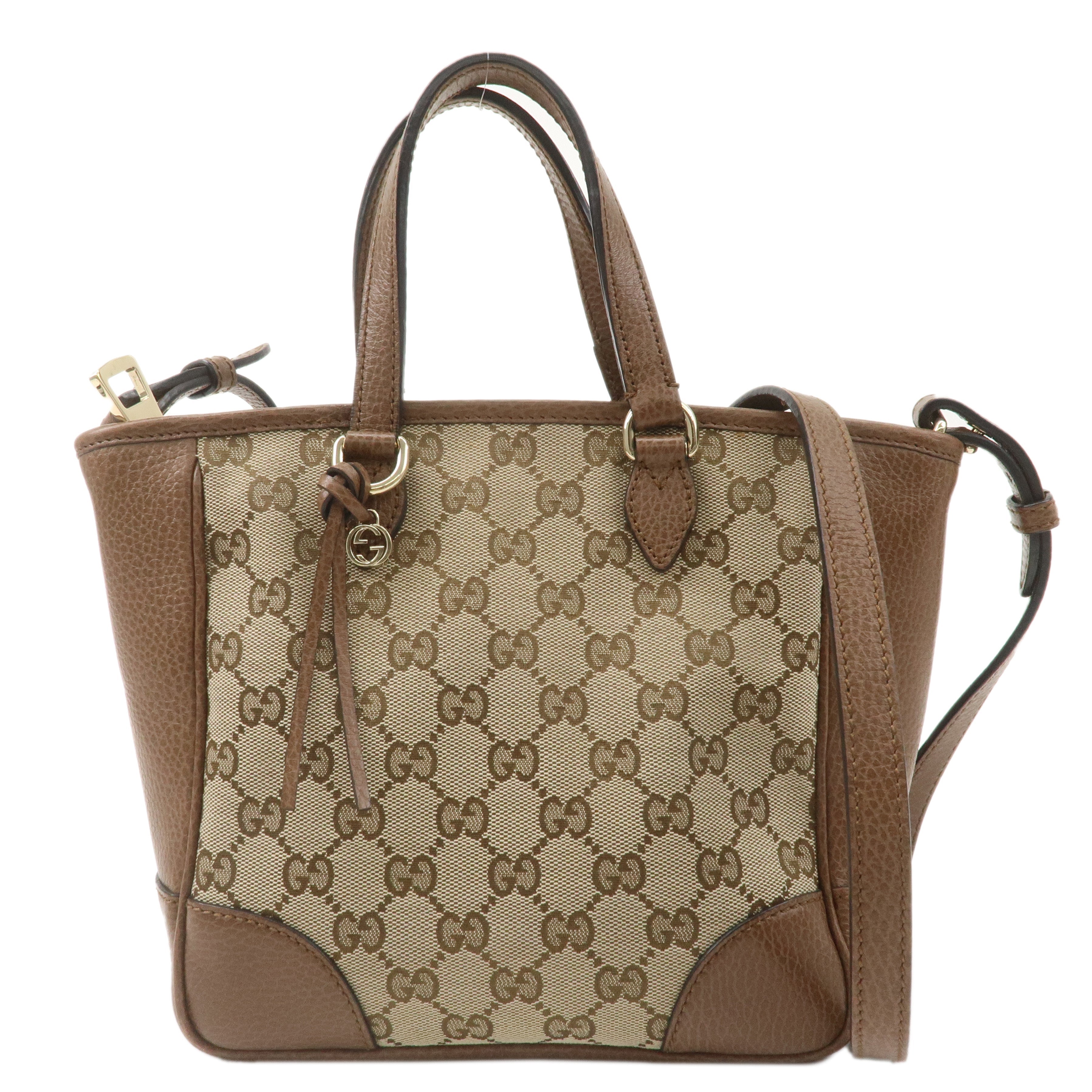 GUCCI GG Canvas Leather 2WAY Bag Hand Bag Beige Brown 449241