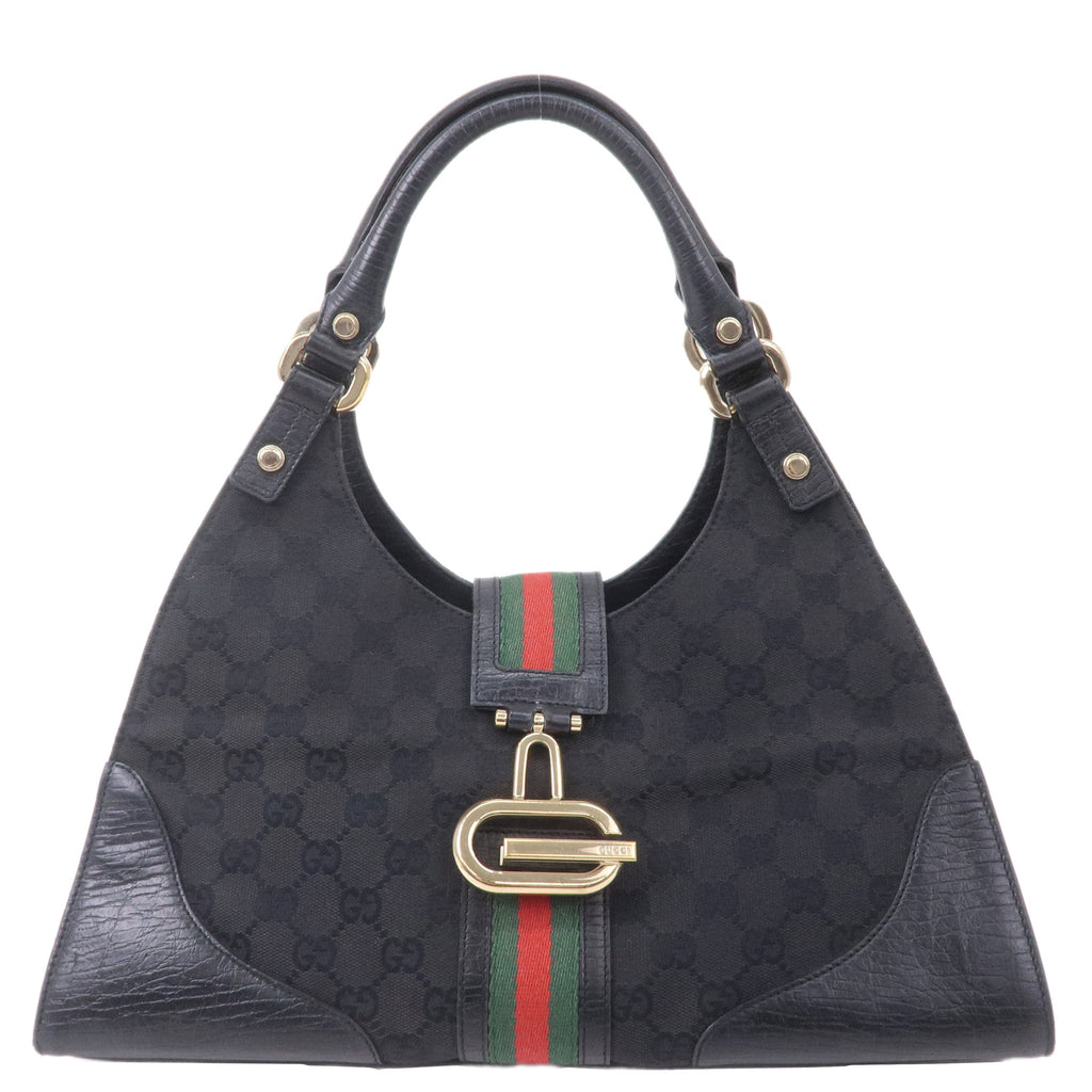 GUCCI Sherry GG Canvas Leather Shoulder Bag Black 130995