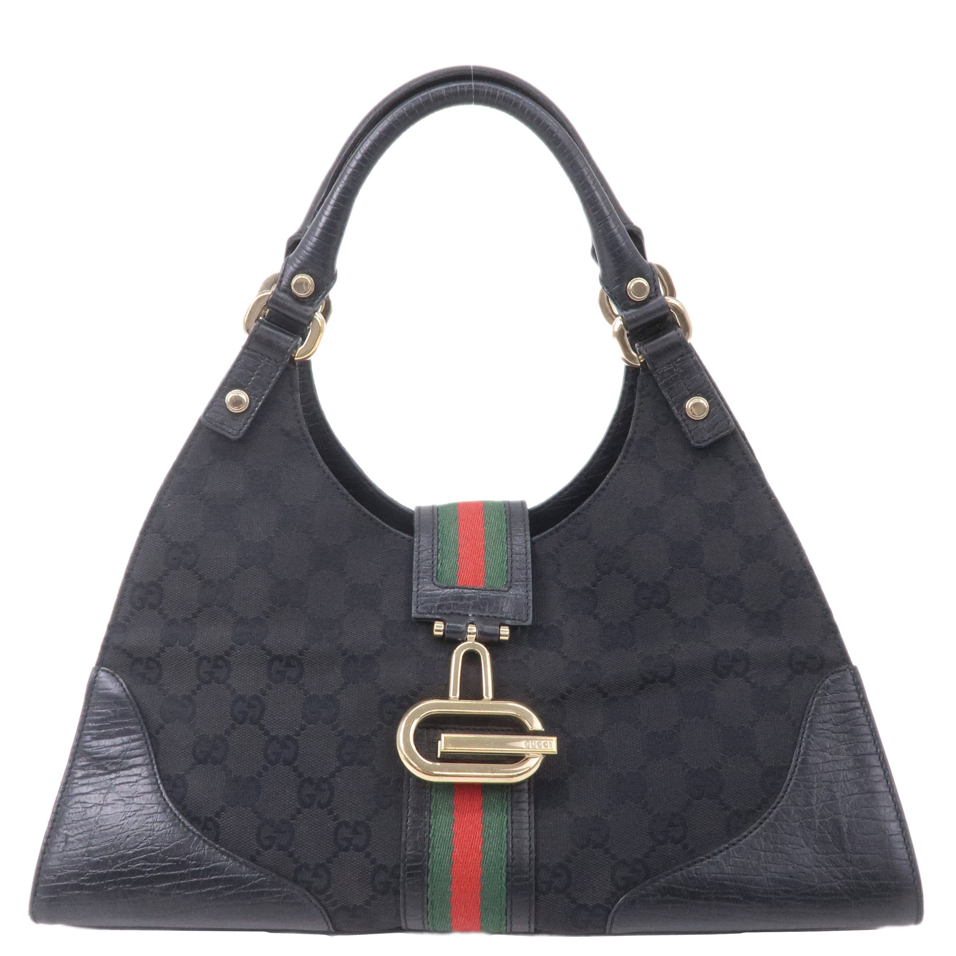 GUCCI Sherry GG Canvas Leather Shoulder Bag Black 130995