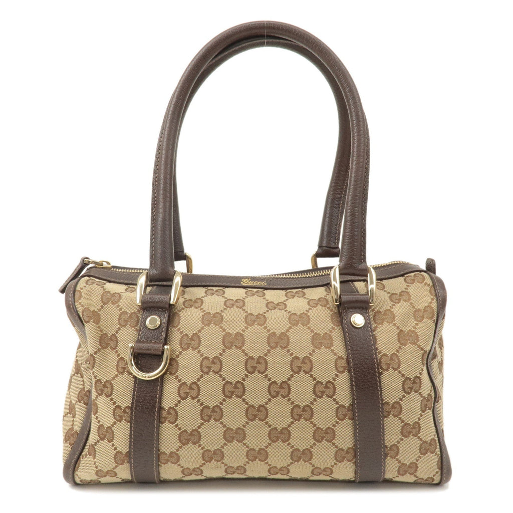 GUCCI Abbey GG Canvas Leather Boston Bag Beige Brown 130942