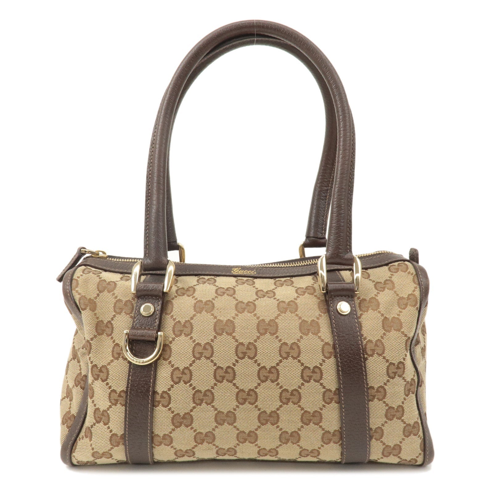 GUCCI Abbey GG Canvas Leather Boston Bag Beige Brown 130942