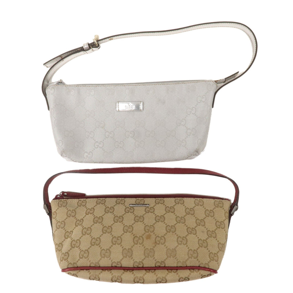 GUCCI Boat Bag Set of 2 GG Canvas Leather Hand Bag 07198 190393