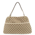 GUCCI GG Canvas Leather Tote Bag Shoulder Bag Beige Ivory 121023