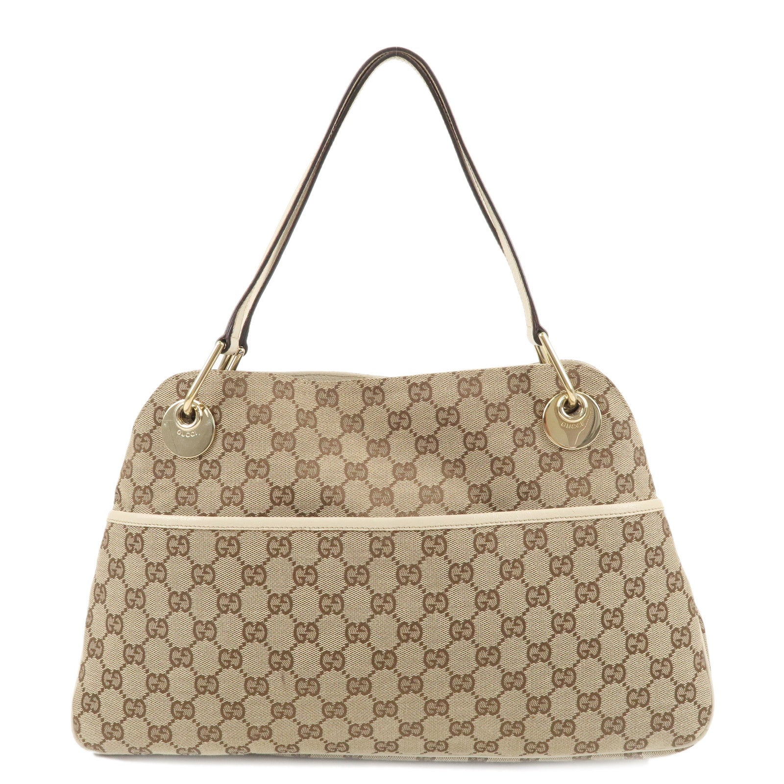 GUCCI GG Canvas Leather Tote Bag Shoulder Bag Beige Ivory 121023
