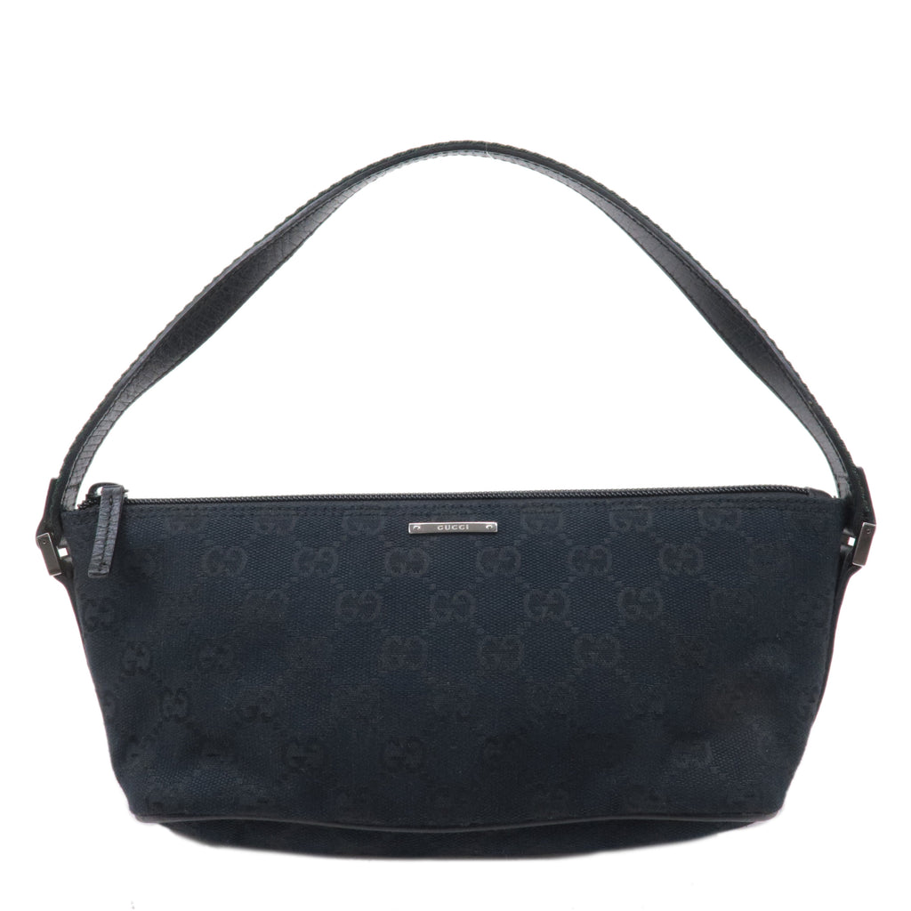 GUCCI Boat Bag Sherry GG Canvas Leather Pouch Black 141809