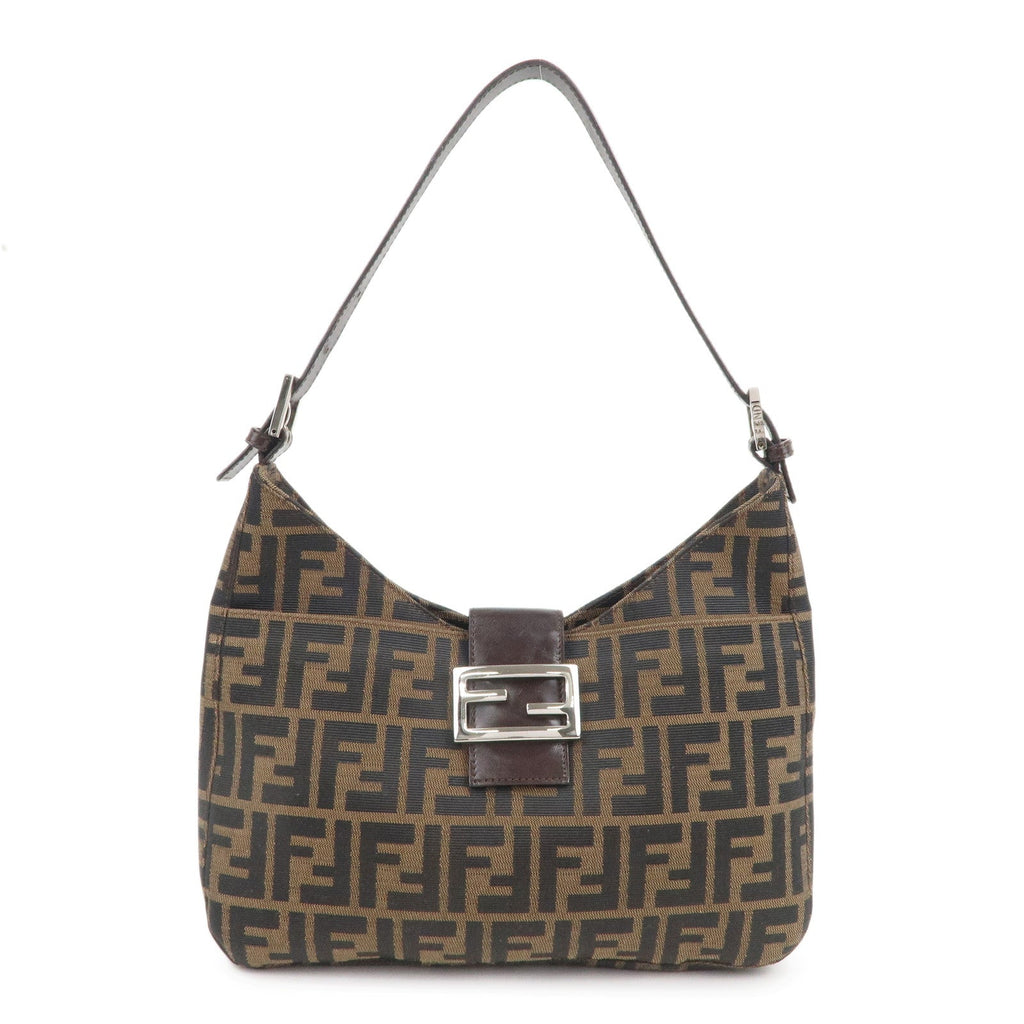 FENDI Zucca Canvas Leather Shoulder Bag Brown Black 26569