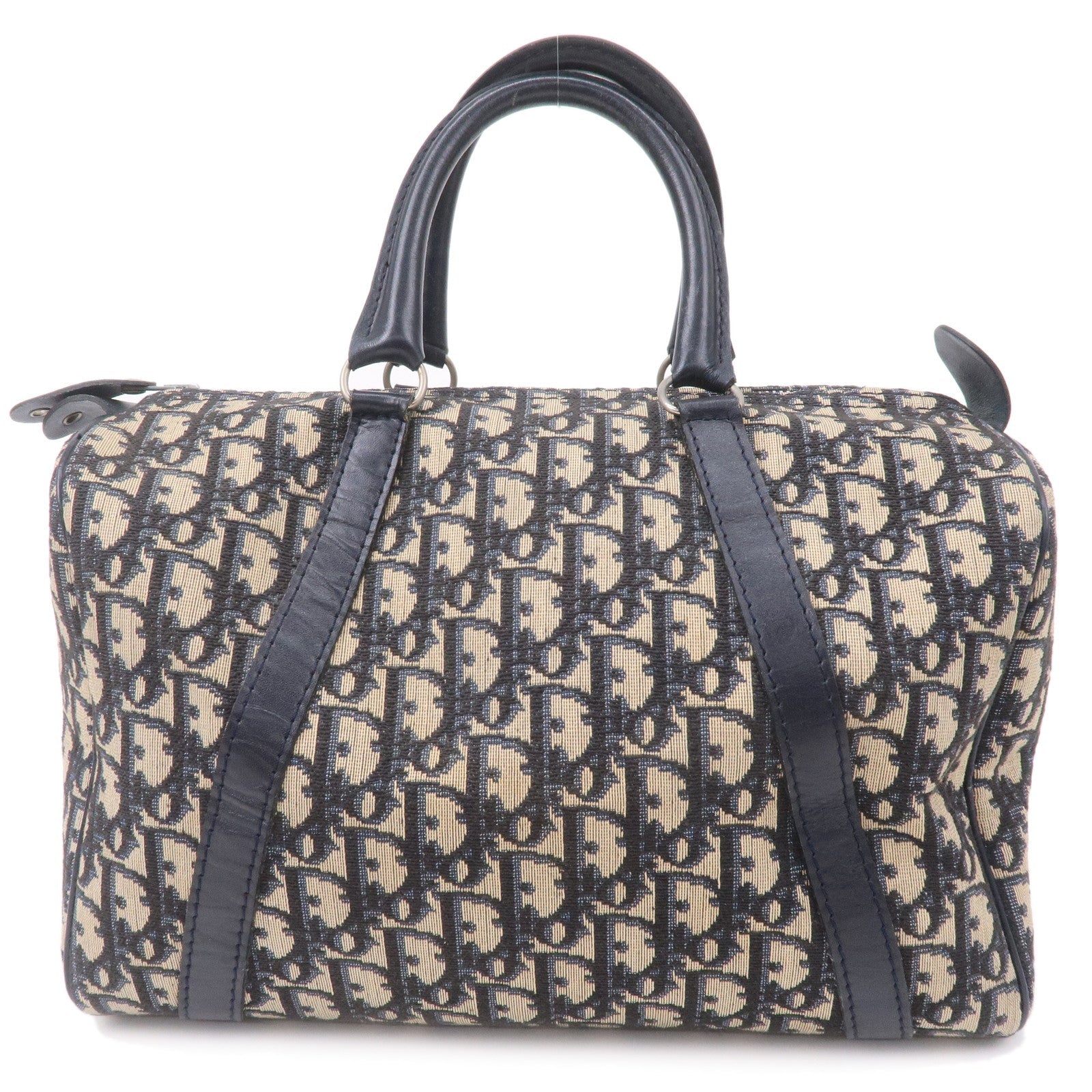 Christian Dior Trotter Canvas Leather Boston Bag Navy