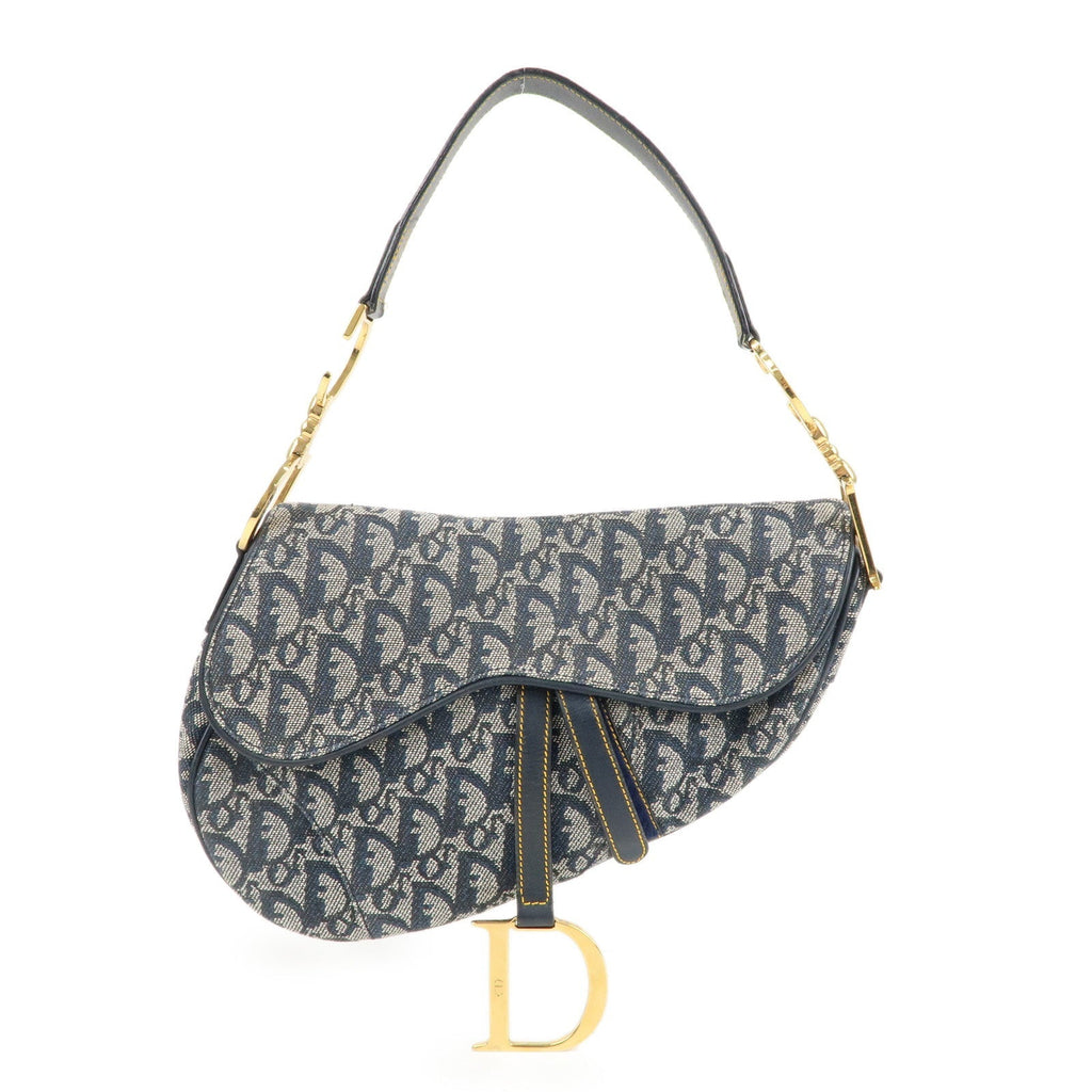 Christian Dior Saddle Bag Trotter Canvas Leather Shoulder Bag Navy