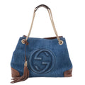 GUCCI SOHO Denim Leather Chain Shoulder Bag Blue Brown 308982