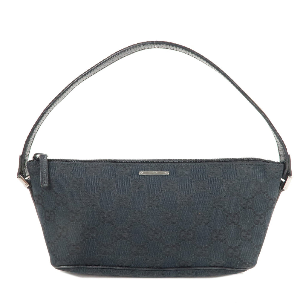GUCCI Boat Bag Sherry GG Canvas Leather Pouch Black 141809