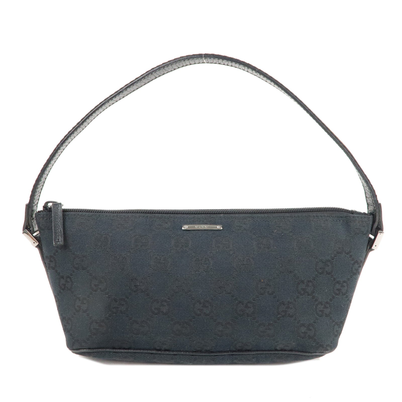GUCCI Boat Bag Sherry GG Canvas Leather Pouch Black 141809