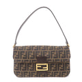 FENDI Zucca Canvas Leather Shoulder Bag Brown Black 16322