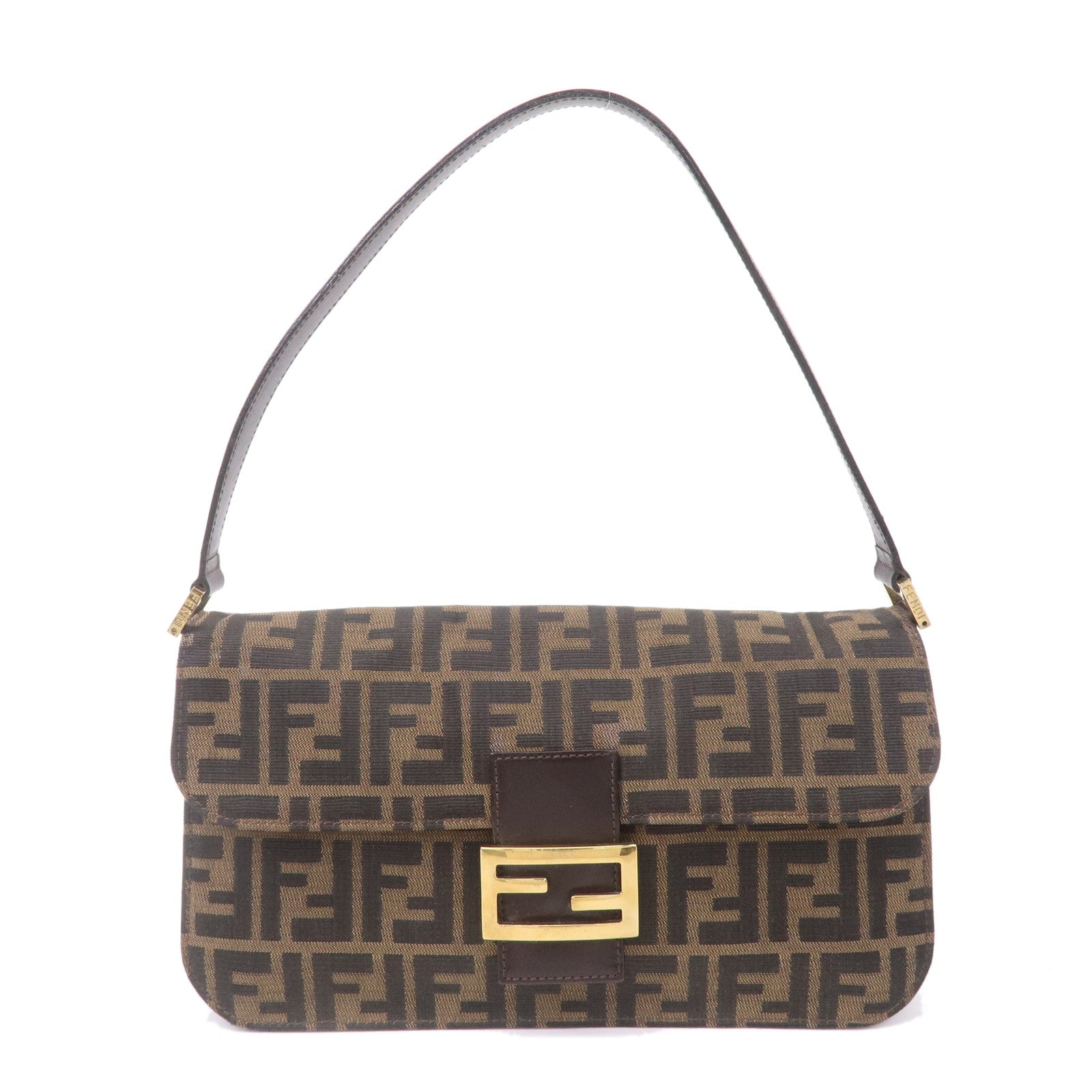 FENDI Zucca Canvas Leather Shoulder Bag Brown Black 16322
