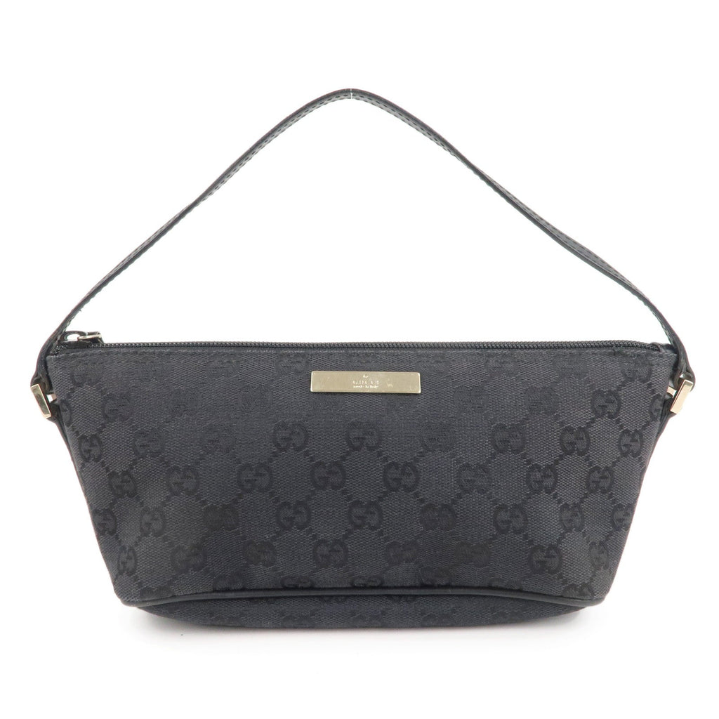 GUCCI Boat Bag GG Monogram Canvas Leather Pouch Black 039.1103