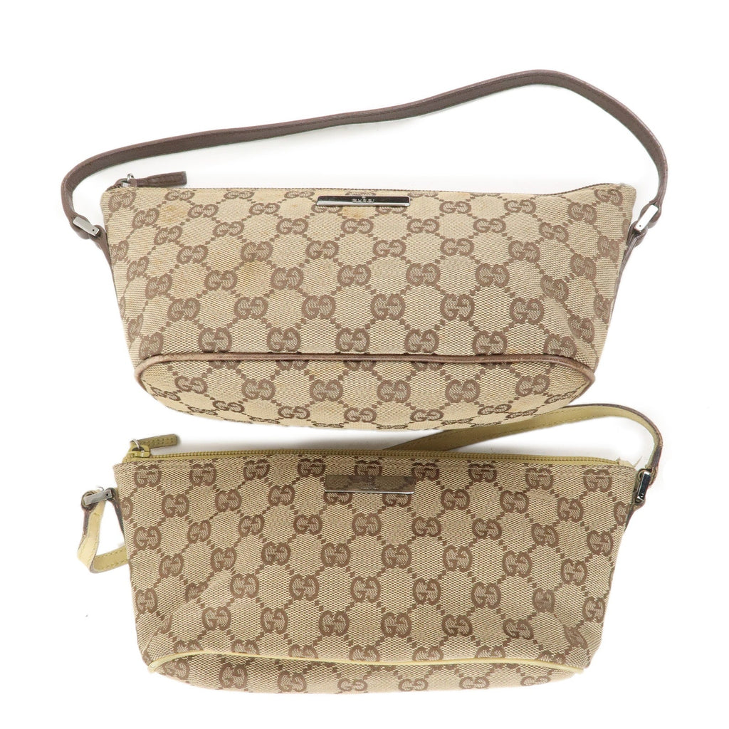 GUCCI Set of 2 Boat Bag GG Canvas Leather Pouch Hand Bag 07198