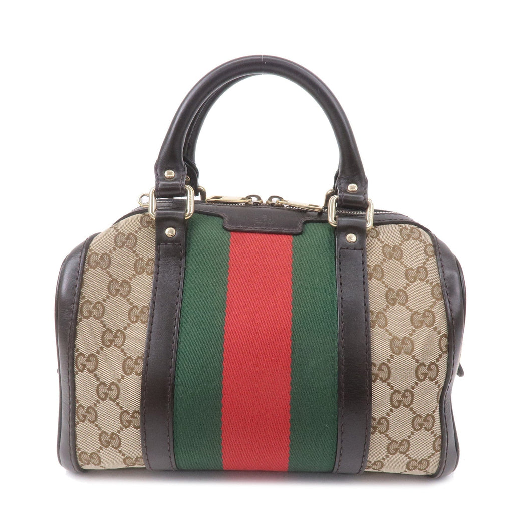 GUCCI Sherry GG Canvas Leather Boston Bag Beige Brown 269876