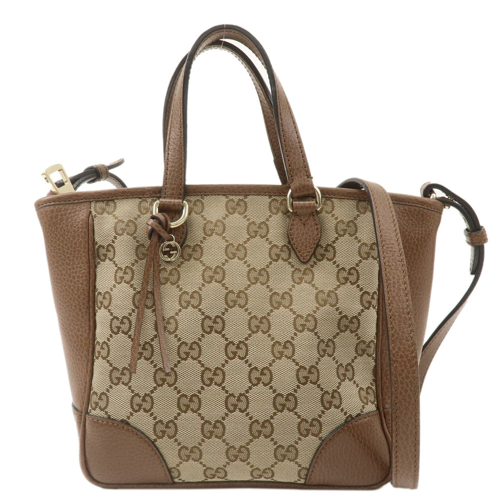 GUCCI GG Canvas Leather 2WAY Bag Hand Bag Beige Brown 449241