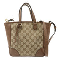 GUCCI GG Canvas Leather 2WAY Bag Hand Bag Beige Brown 449241